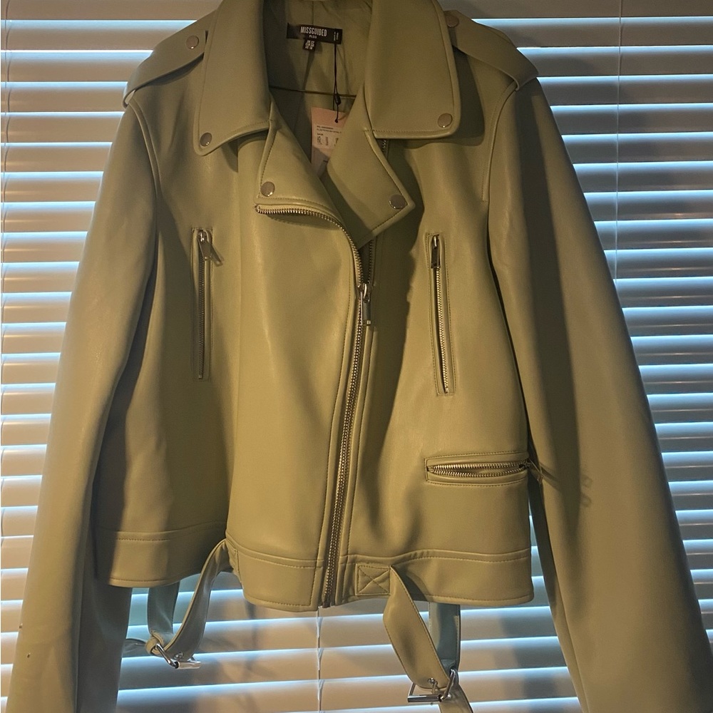 Missguided Sage Colored faux leather jacket